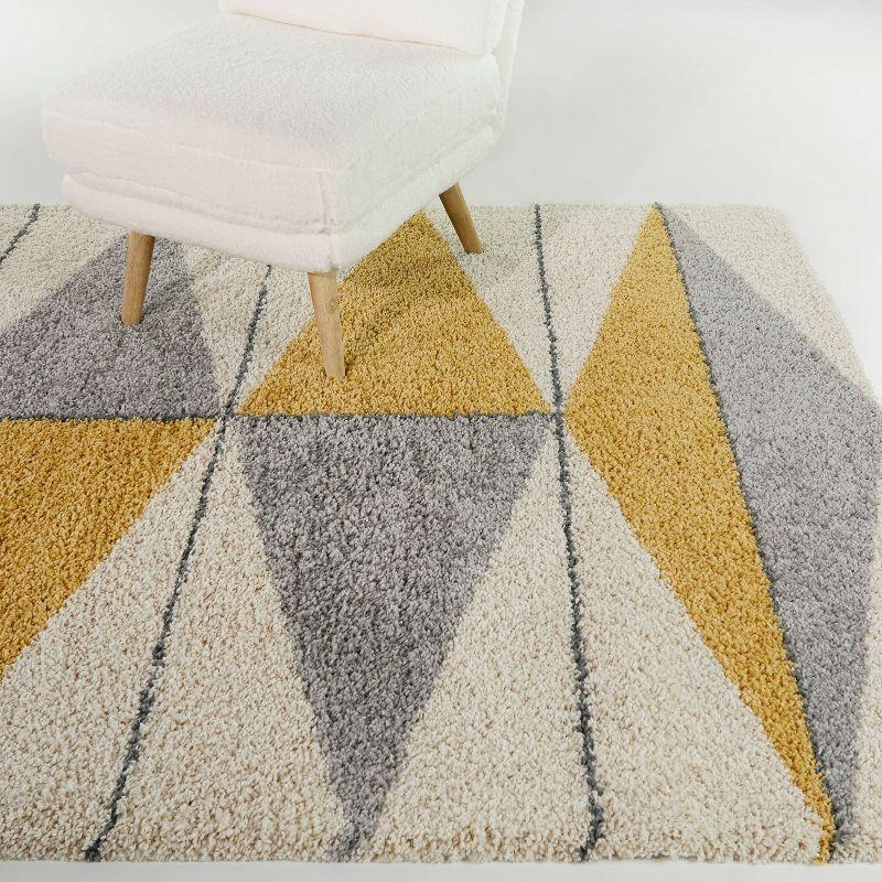 Yellow and Gray Geometric Shag Area Rug 5' x 7'