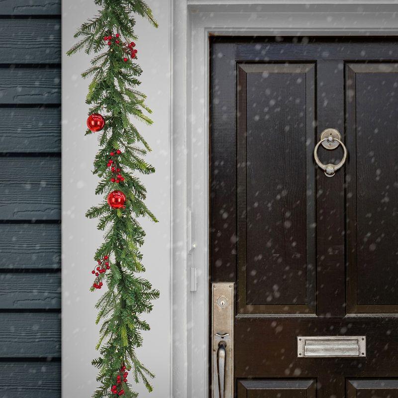 6 ft Pre-Lit Artificial Christmas Garland with Red Ornaments and Berries