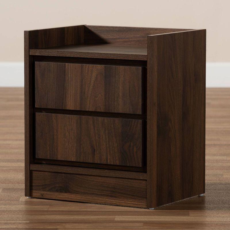 2 Drawers Hale Wood Nightstand Walnut/Brown - Baxton Studio: Modern Bedside Table, Enclosed Top, MDF