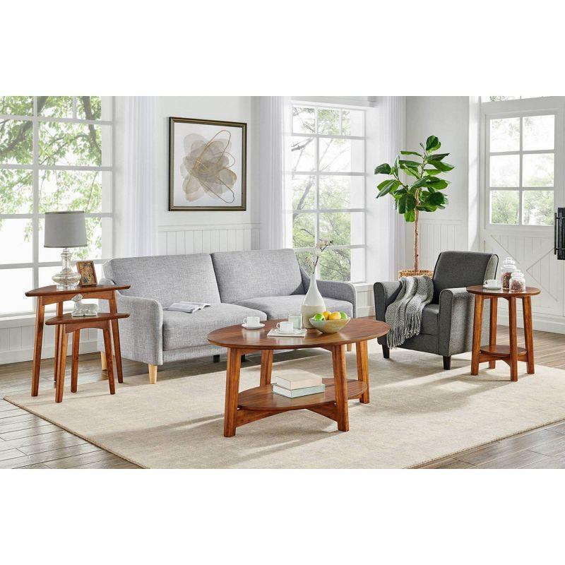 Monterey Oval Mid Century Modern Wood Coffee Table Chestnut: Tapered Legs, Floating Shelf - Alaterre Furniture