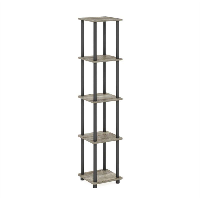 Furinno 5-Tier Corner Square Bookshelf Anti-Tipping Display Rack Shelf for Bathroom&Closet&Home Office&Living Room&Kitchen,French Oak/Black