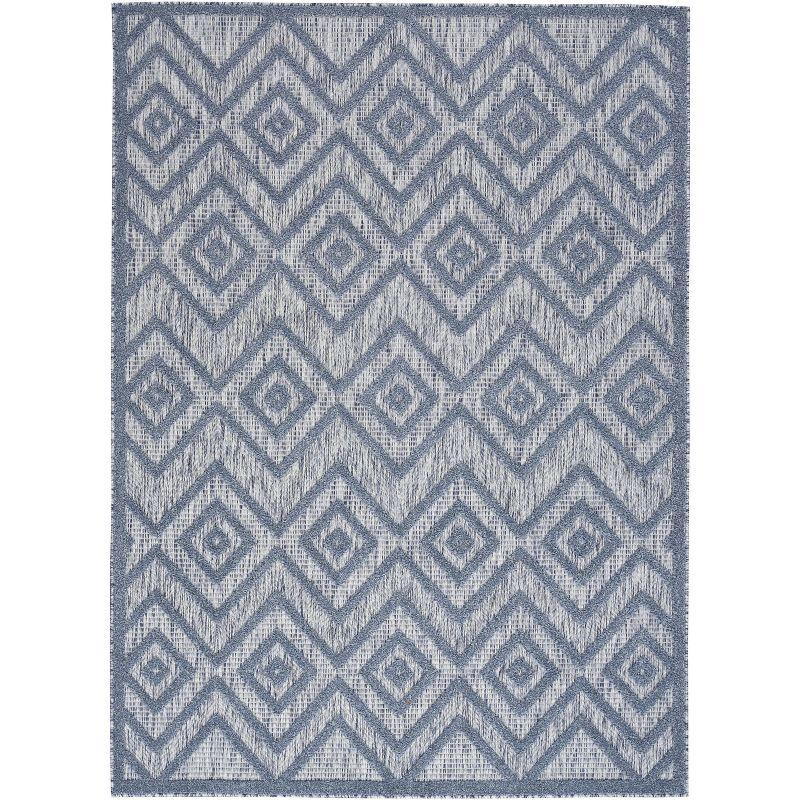 Nourison Versatile Diamond Geometric Flatweave Indoor Outdoor Area Rug Denim Blue 6' x 9'