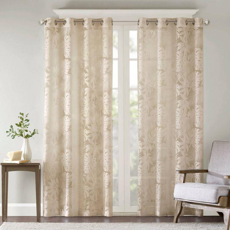 Maui Tan Palm Leaf Sheer Grommet Window Panel