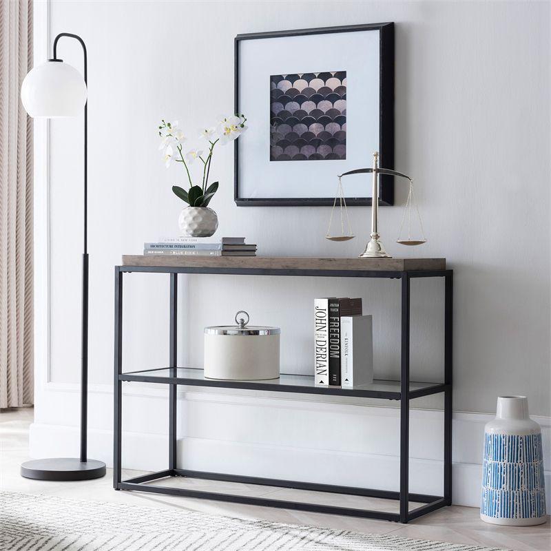 42" Black and Bronze Metal Console Table with Gray Oak Wood Shelf - Henn&Hart