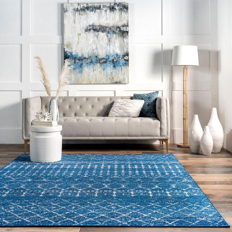 Nuloom 6 Square Moroccan Blythe Indoor Area Rug, Blue, Faded Bohemian Design, Stain Resistant, BedroomLiving Room, Kitchen,