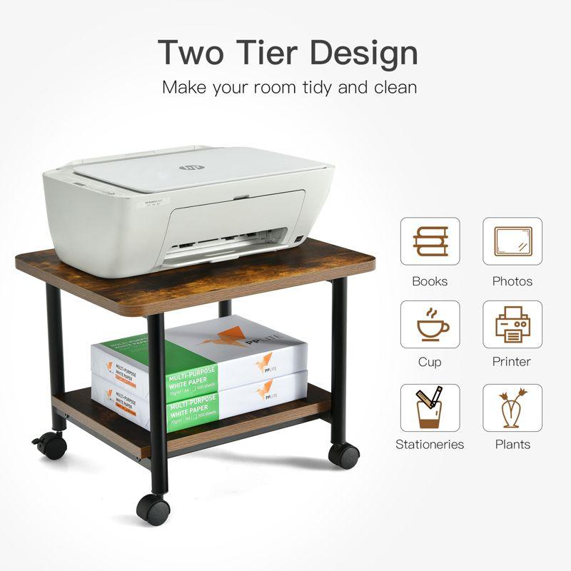 Tangkula 2-Tier Rolling Under Desk Printer Cart with 2 Storage Shelves Printer Stand for home office