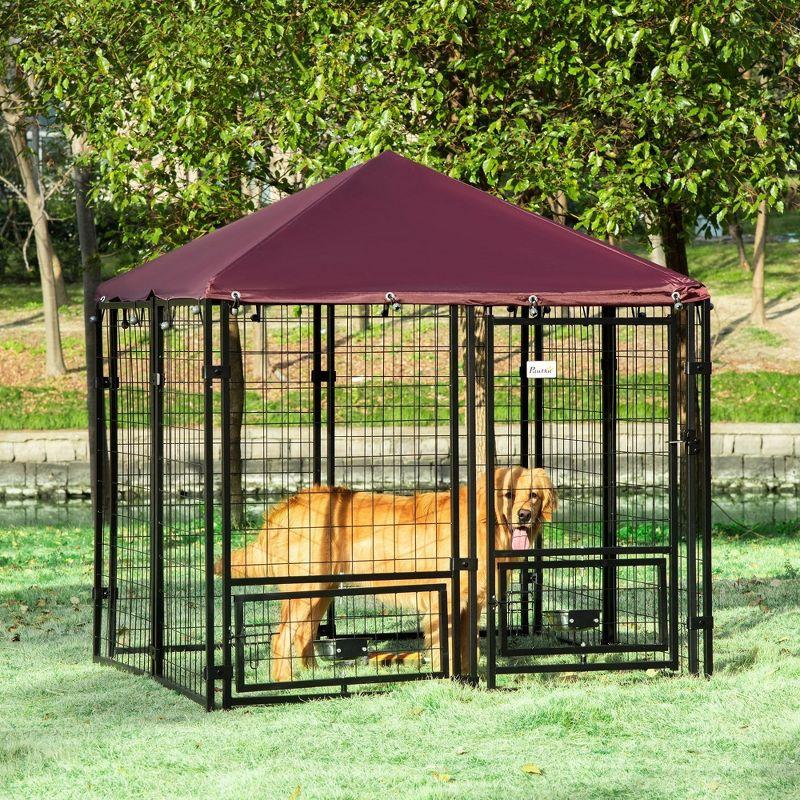 PawHut Red Metal Outdoor Dog Kennel with Roof