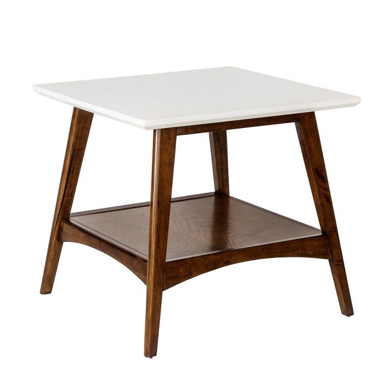 Avenu Mid-Century Off-White and Pecan Square End Table