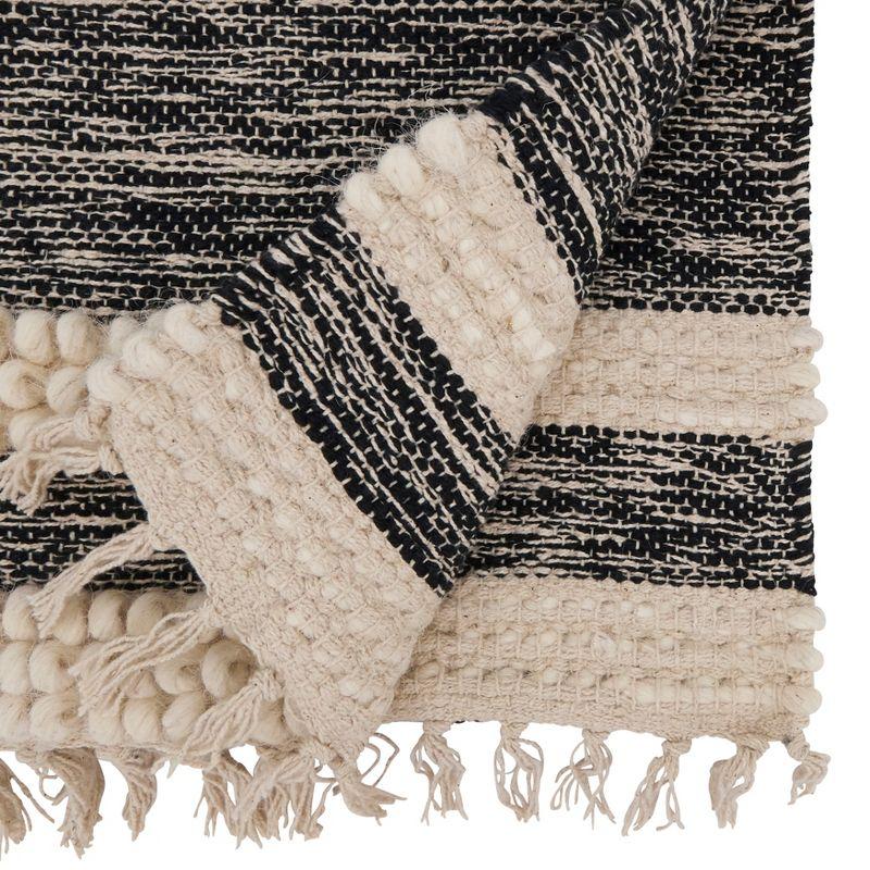 Boho Fringe Pom Pom Stripe Cotton Table Runner