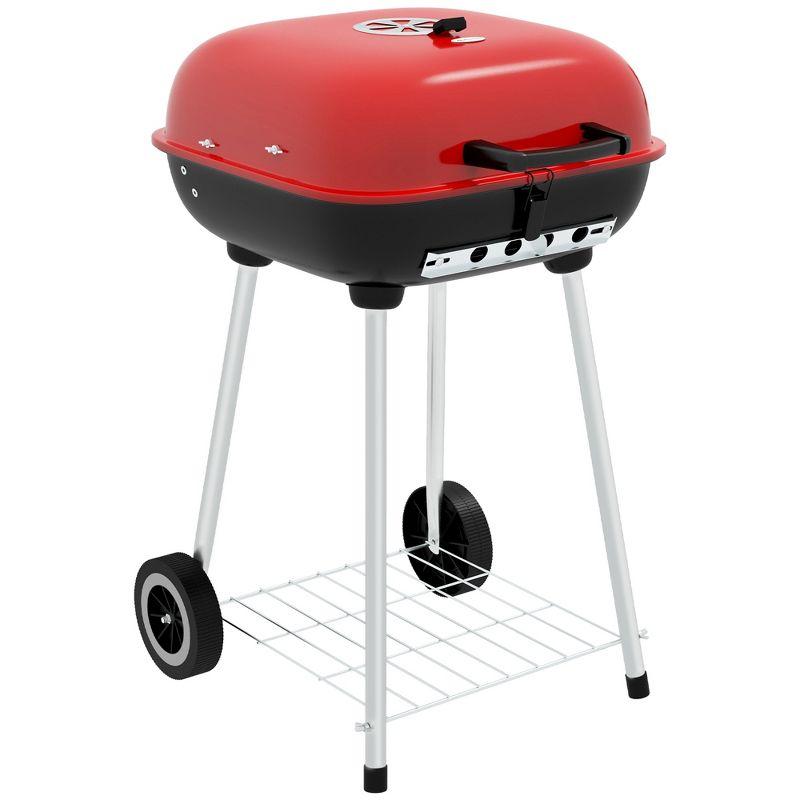 18" Red and Black Portable Charcoal Grill with Wheels