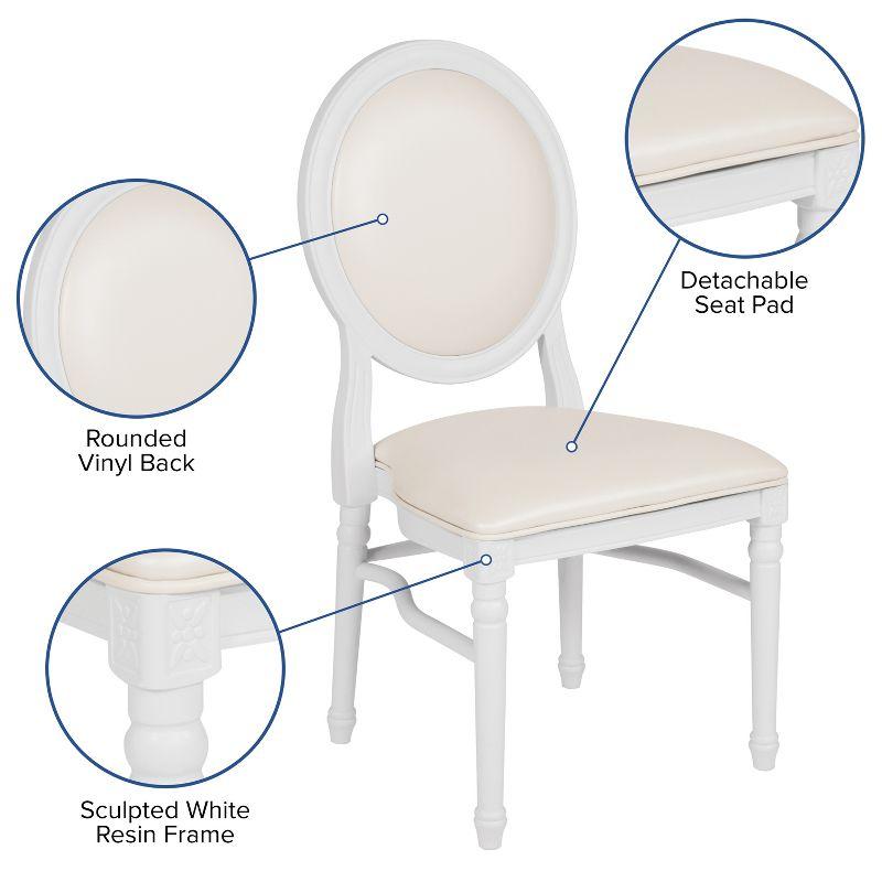 Elegant White Vinyl Upholstered King Louis Side Chair