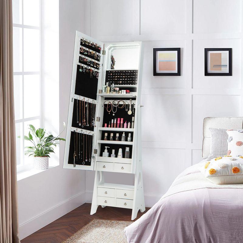 Tangkula Jewelry Cabinet Armoire Full Length LED Mirror w/ 6 Drawers & Makeup Shelf White