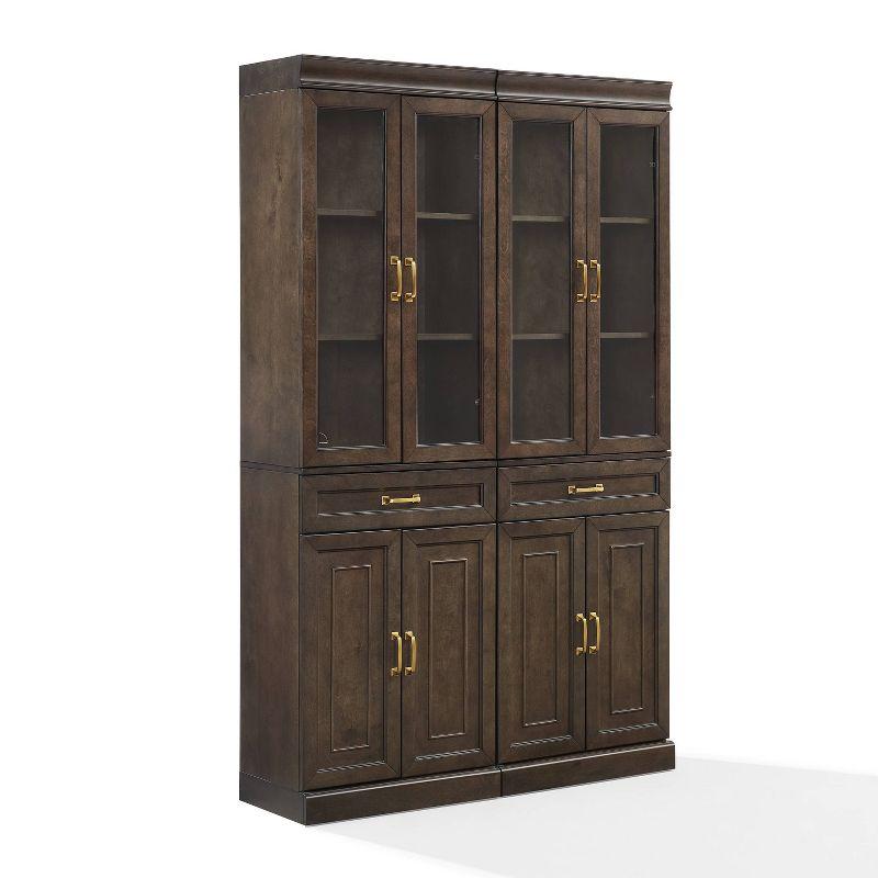 Crosley 78" Stanton 2pc Glass Door Kitchen Storage Pantry Cabinet Set Coffee: Traditional Style, MDF Wood Veneer, 10 Shelves