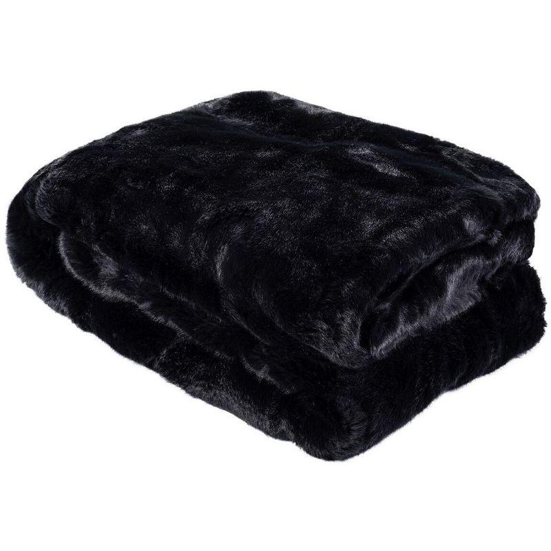 Luxurious Black Faux Fur Reversible Throw Blanket