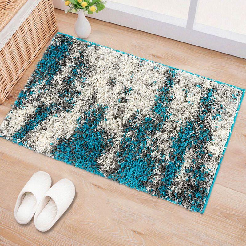 World Rug Gallery Modern Abstract Design Plush Shag Area Rug - Turquoise 2' x 3'