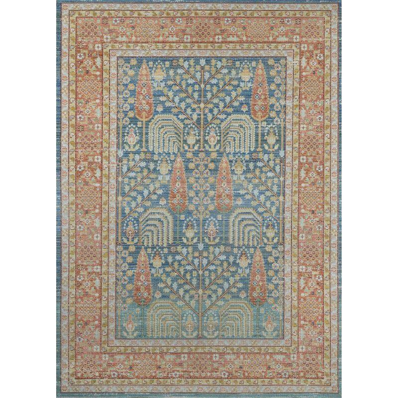 Momeni 5'3"x7'3" Isabella Arely Machine Loomed Area Rug Blue: Classic Medallion Pattern, Low Pile, Indoor Use