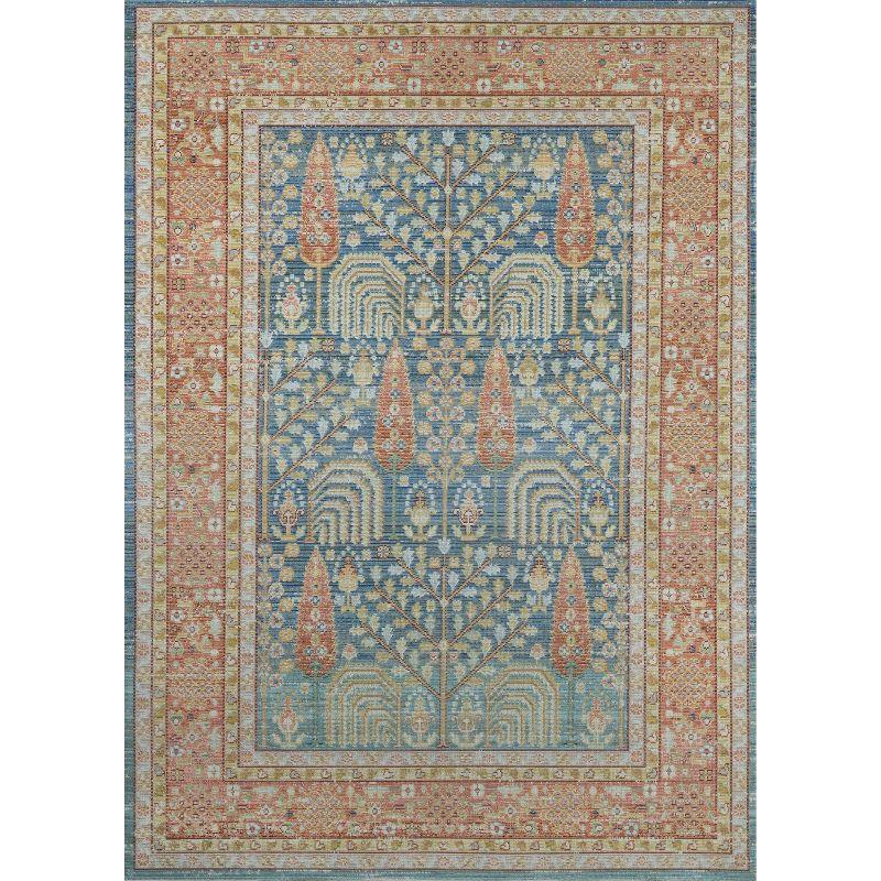 Isabella Blue and Orange Synthetic Rectangular Rug