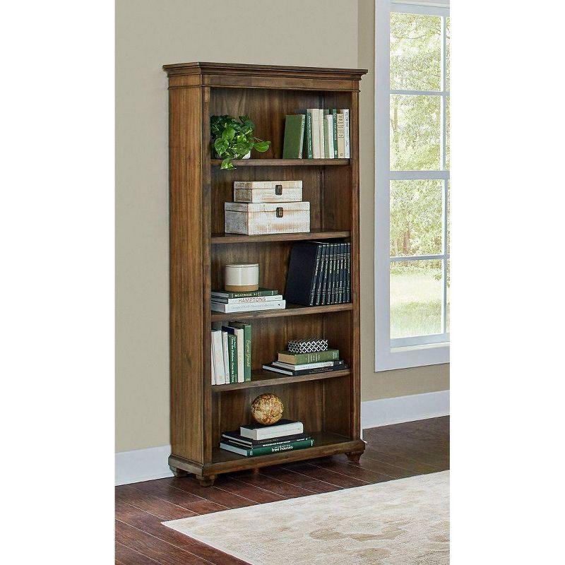 74" Porter Traditional Wood Open Bookcase Brown - Martin Furniture: Vintage Herringbone, No Assembly Required