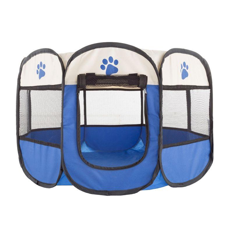 Pet Adobe Pop-Up Pet Playpen With Carrying Case – Portable Indoor/Outdoor Pet Enclosure - Blue