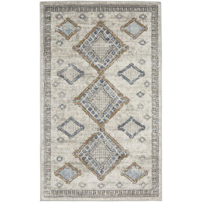 Reversible Grey/Ivory/Blue Diamond Synthetic Area Rug 3' x 5'