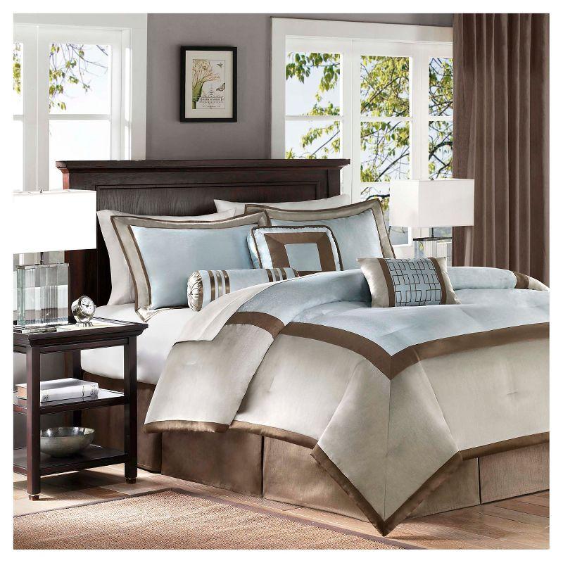 Genevieve King Blue and Brown 7-Piece Comforter Set