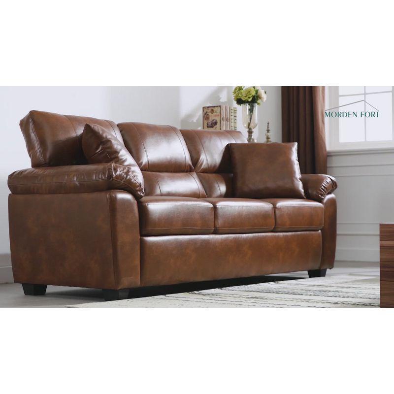 6 seater  Living Room Sofa Loveseat Set Comfortable Faux Leather Couch with Pillows White-Morden Fort