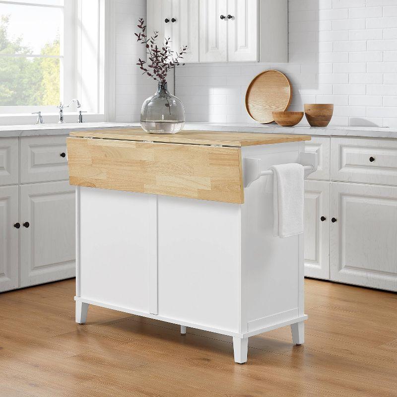 White and Natural Wood Drop Leaf Kitchen Island Cart