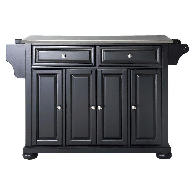 Alexandria Stainless Steel Top Kitchen Island Wood/Black - Crosley: Hardwood Frame, 6 Shelves, 2 Drawers