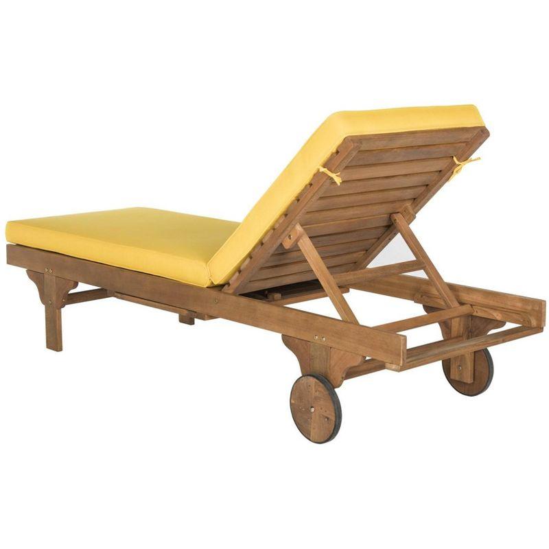 Natural Yellow Eucalyptus Wood Armless Chaise Lounger with Cushions