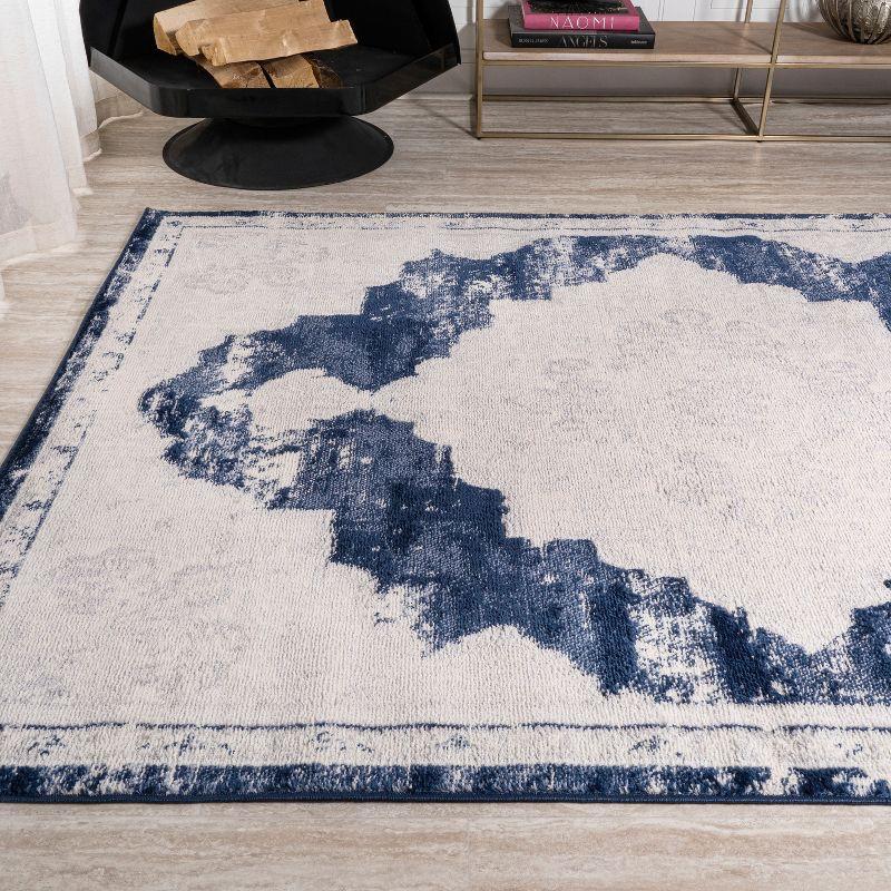 8'x10' Alhambra Ornate Medallion Modern Area Rug, Ivory/Navy - JONATHAN Y