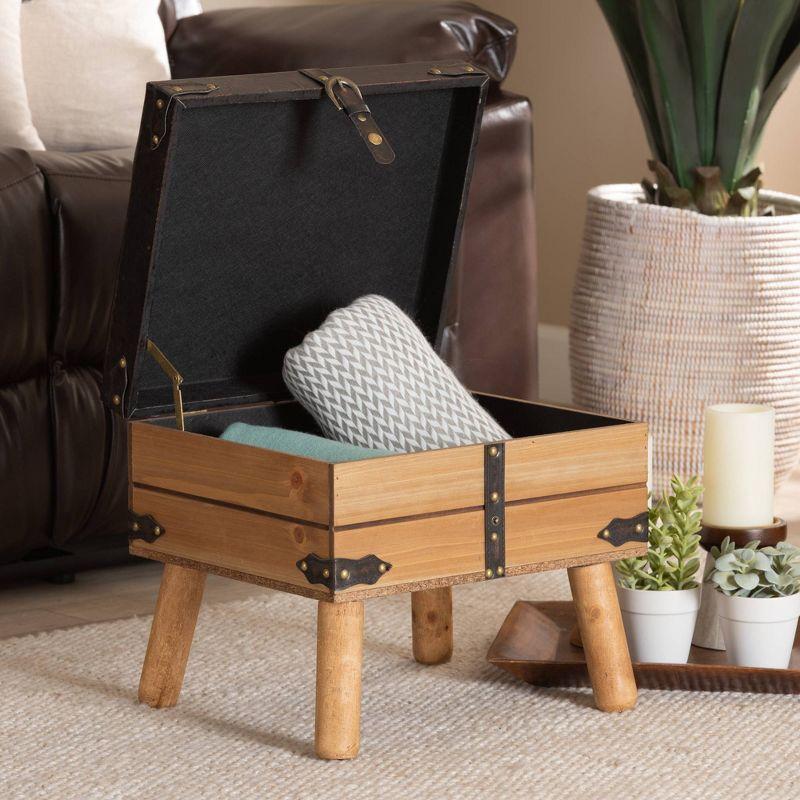 Baxton Studio Amena Wood Small Storage Ottoman Dark Brown/Oak: Velvet Upholstered, Rectangle Shape, Spot Clean
