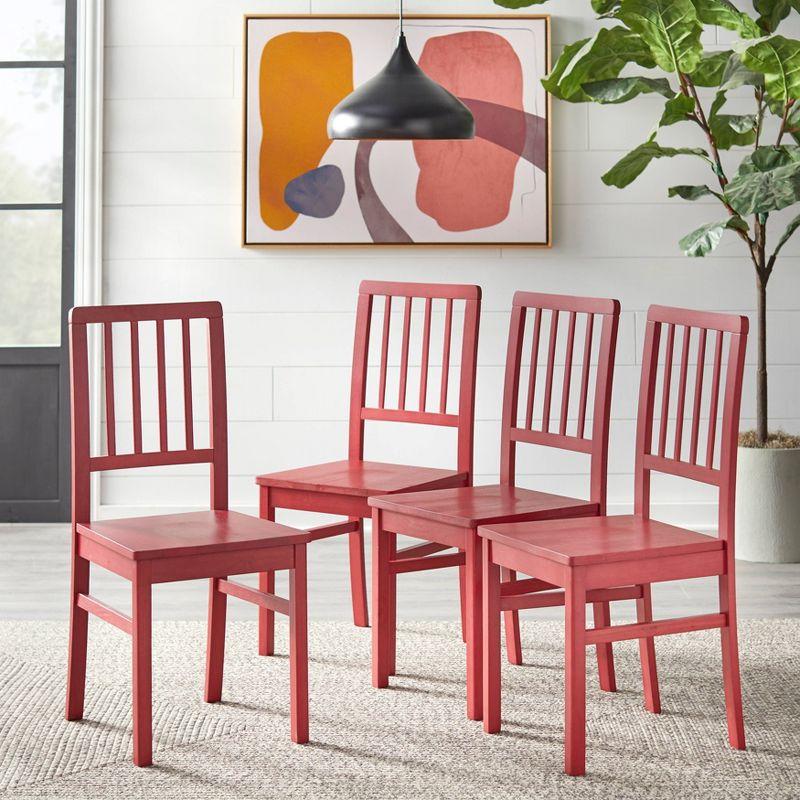 Buylateral Set of 4 Camden Wood Slat Back Dining Chairs Red - Buylateral: Rubberwood Frame, Spot Clean, No Assembly Required
