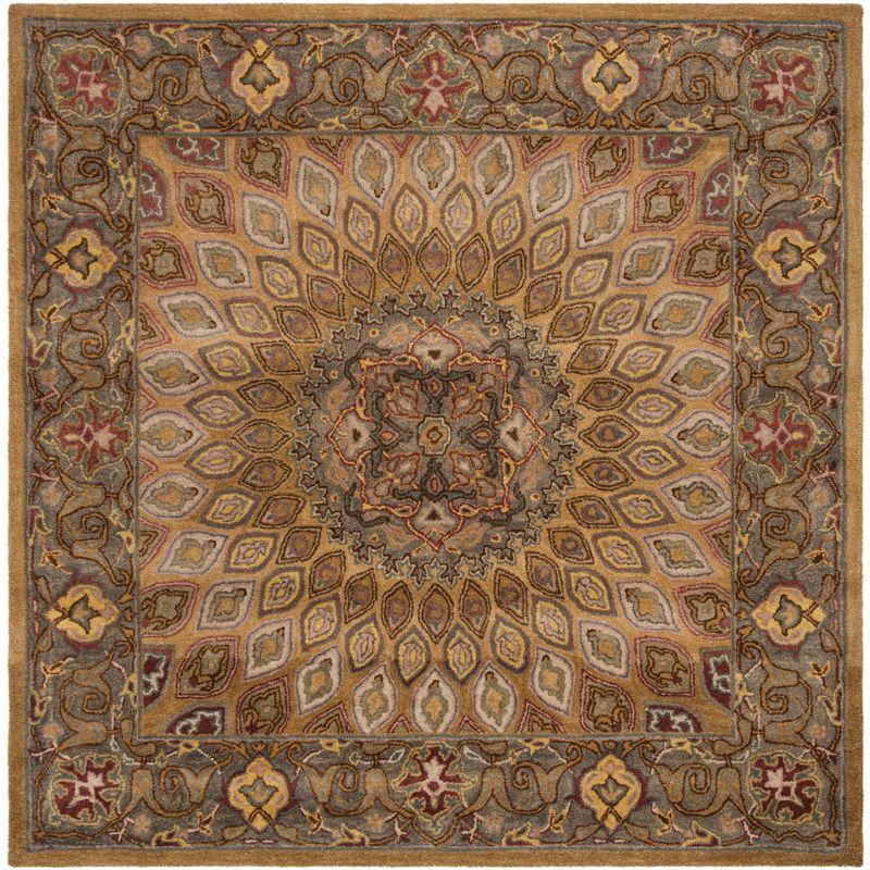 Elegant Heritage Light Brown & Grey Wool 7' Square Area Rug