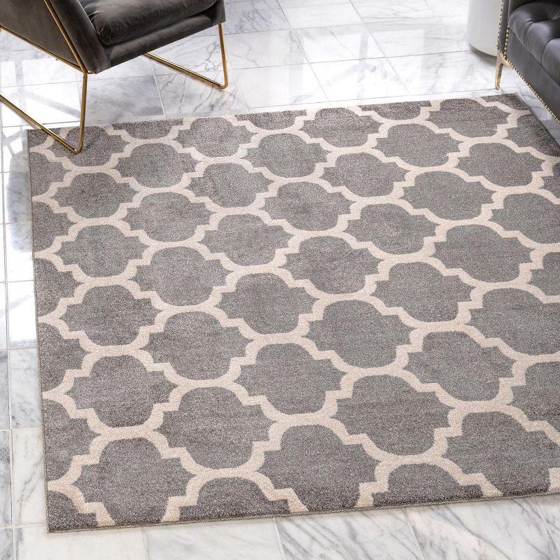 8' x 8' Dark Gray Trellis Square Area Rug