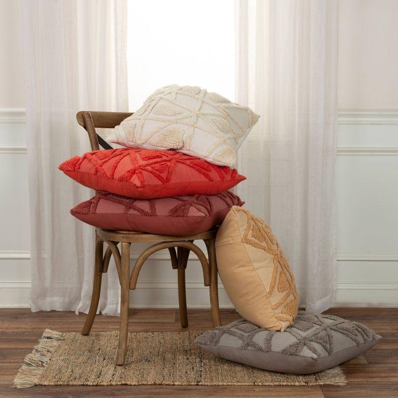 Coral Geometric Tufted Cotton-Polyester Throw Pillow Cover