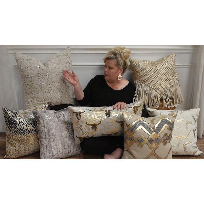 14"X26" Oversized Geometric Lumbar Throw Pillow Silver/Gold - Rizzy Home Cover: Canvas Cotton, Hidden Zipper