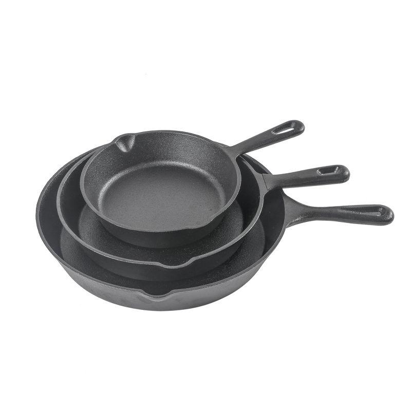 Pre-Seasoned Black Cast Iron 3-Piece Skillet Set