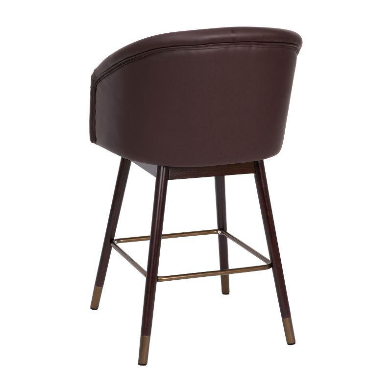 Walnut Finish Mid-Back Barstool with Brown LeatherSoft and Bronze Accents