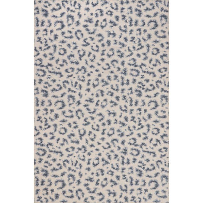 Blue Leopard Print Machine Washable Synthetic Area Rug