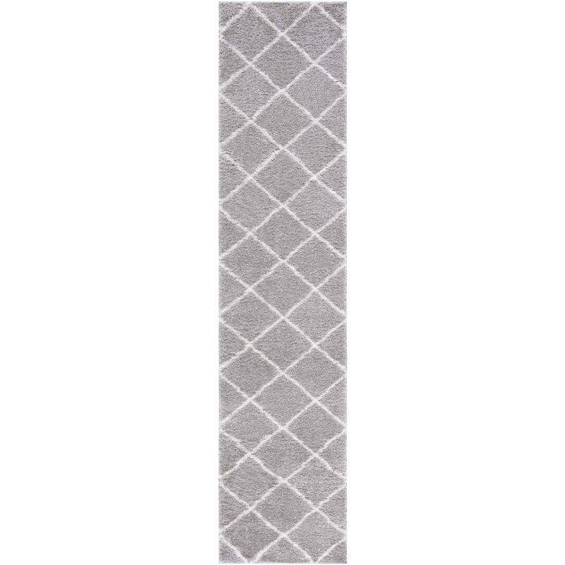 Tahoe Gray and Ivory Synthetic Shag Runner Rug, 2 x 9 ft