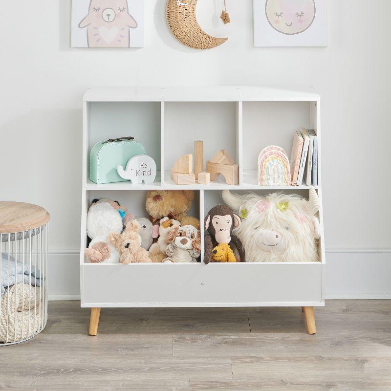 White Wooden Kids Toy Storage Cubby with Feet