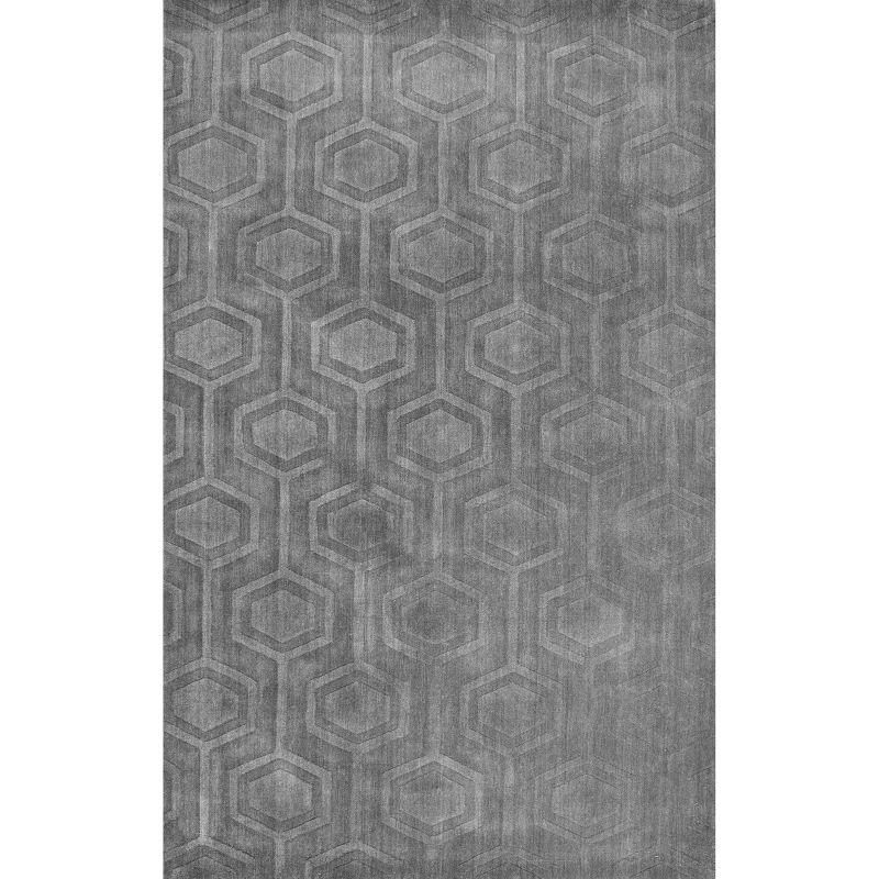 Handwoven Gray Geometric Wool Area Rug, 5' x 8', Stain-resistant