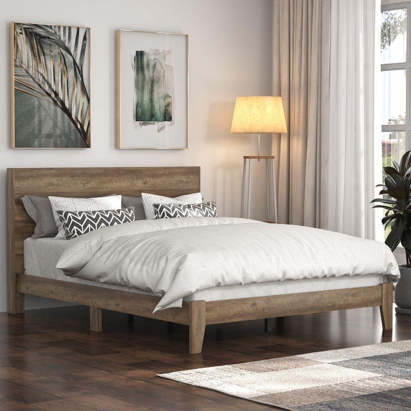 Galano Layton Wood Frame Queen Platform Bed with Headboard in Knotty Oak, Dusty Gray Oak, White, Black, Oslo Oak, Concrete Gray