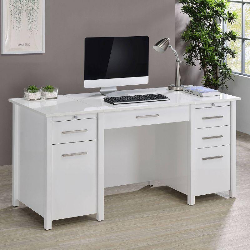 Contemporary White 60" Executive Desk with Filing Cabinet and Lift Top