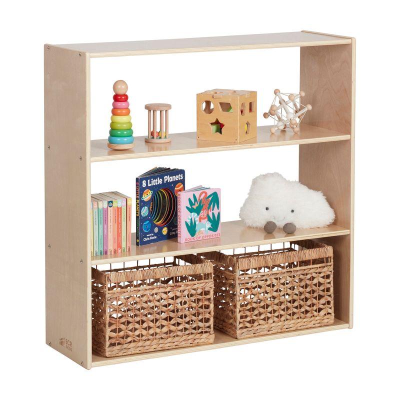 Natural Lacquered 36" Kids' Birch Wood 3-Shelf Storage Cabinet