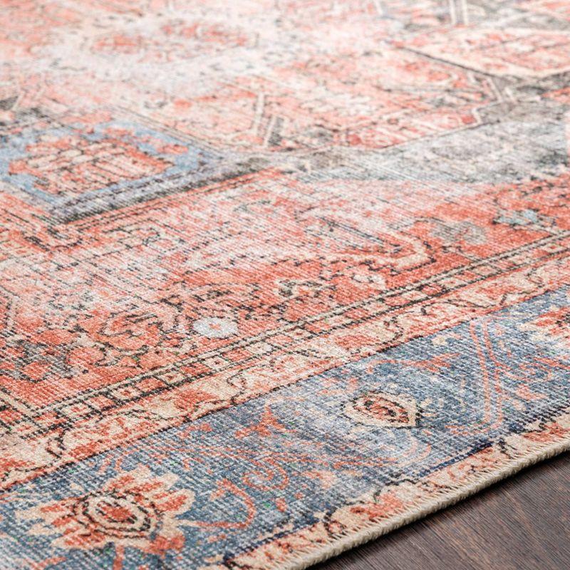 Bohemian Blue Chenille Rectangular Area Rug with Faded Floral Motif