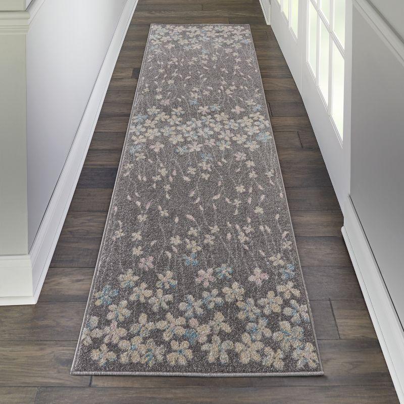 Tranquil Blossom Grey/Beige Viscose Floral Runner Rug 2'3" x 7'3"