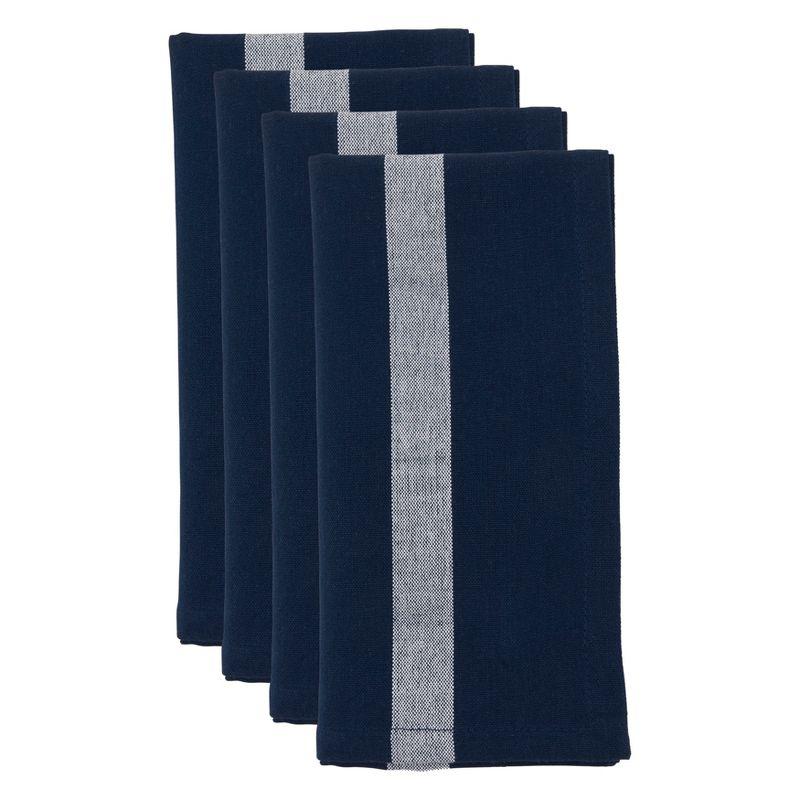 Modern White Cotton Banded Table Napkins Set of 4