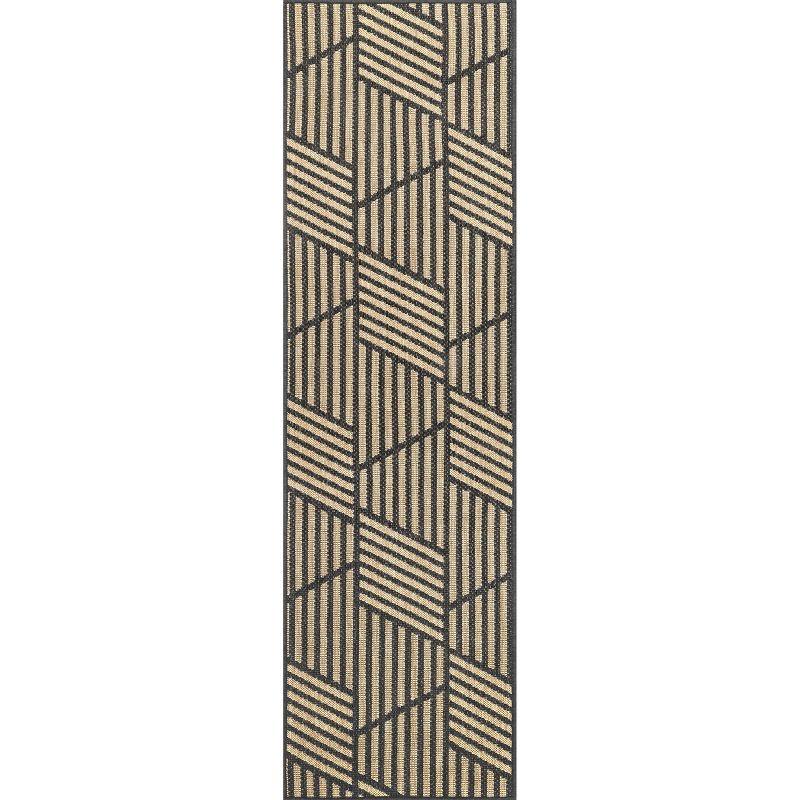Nuloom Leona Geometric 2x8 Indoor/Outdoor Runner Rug for Living Room Patio Deck Front Porch Entryway Hallway Kitchen, Charcoal/Ivory