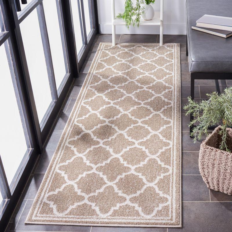 Wheat and Beige Geometric Synthetic Area Rug